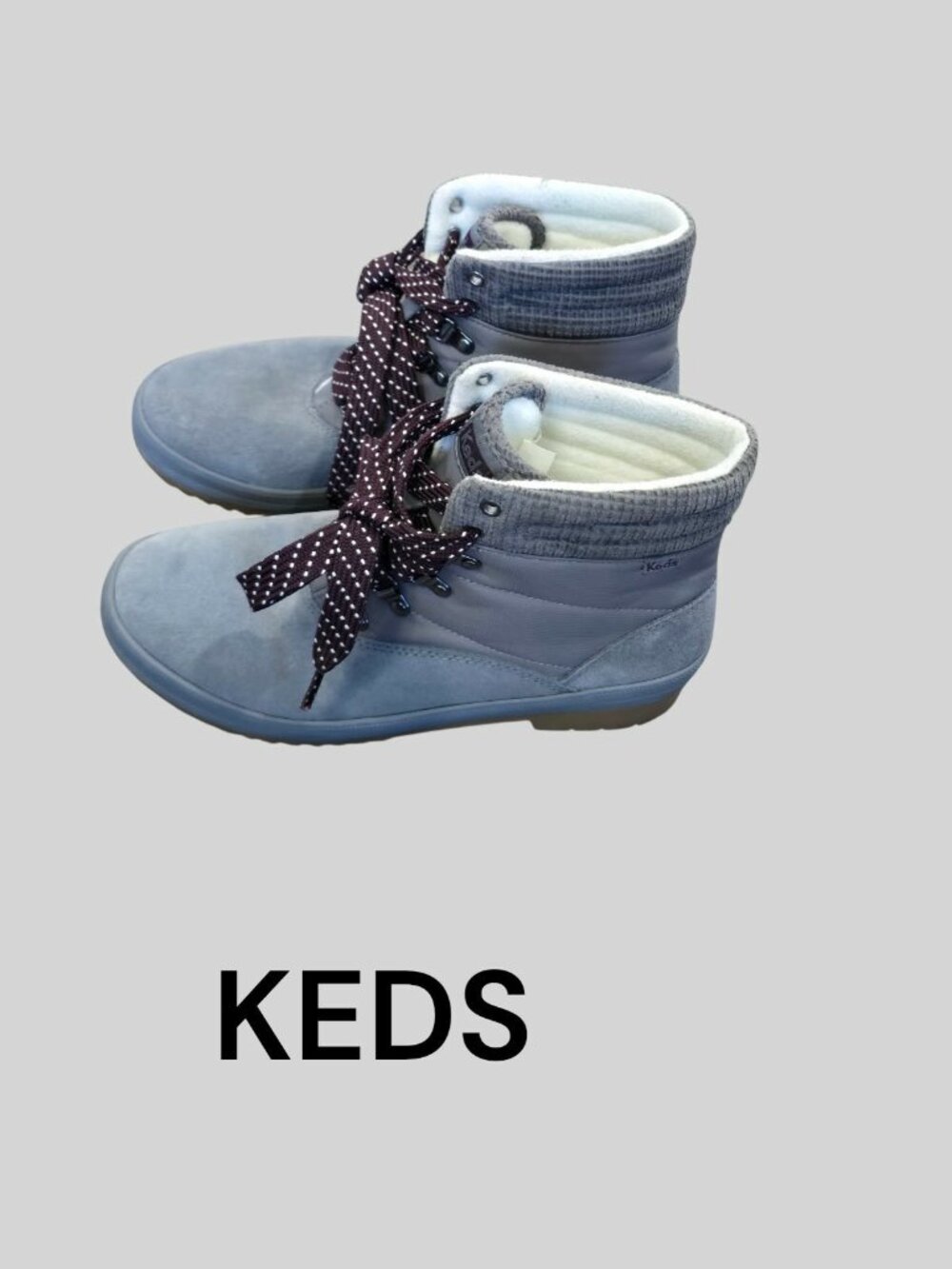 KEDS Suzette Camp Boots Suede Gray Polka Dots Laces Thinsulate Womens 7M